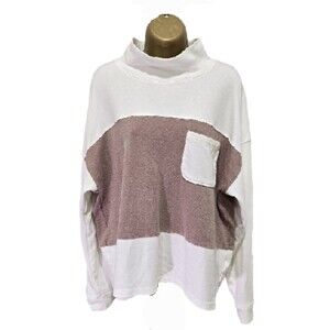 Funnel Mock Neck Fleece Top Womens Sz XXL Plus White Mauve Colorblock Minimalist